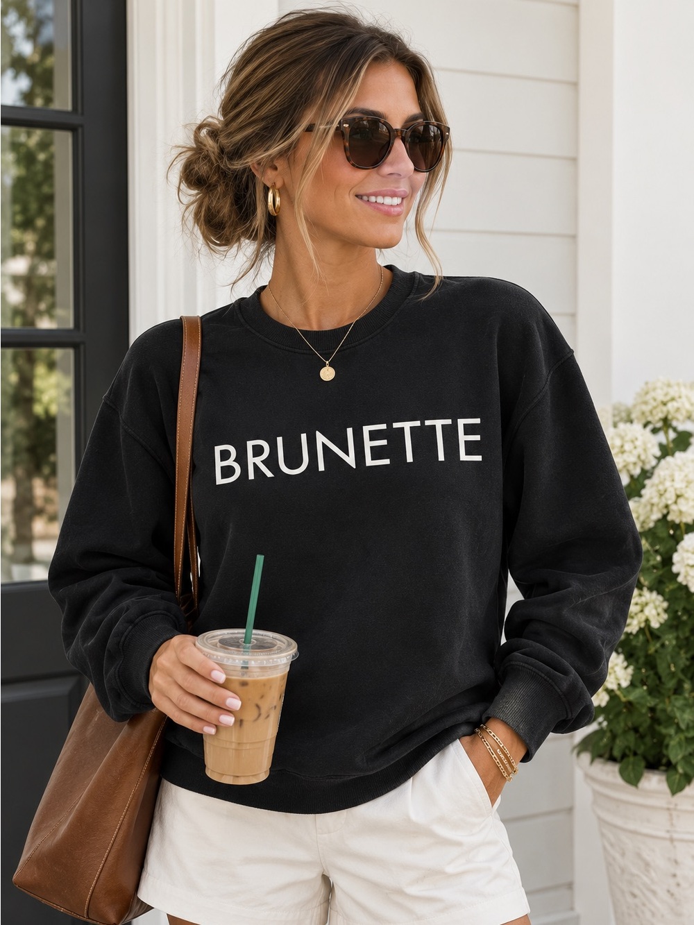Brunette The Label “BRUNETTE” Crewneck Sweatshirt | Black | M/L - Picture 2 of 7